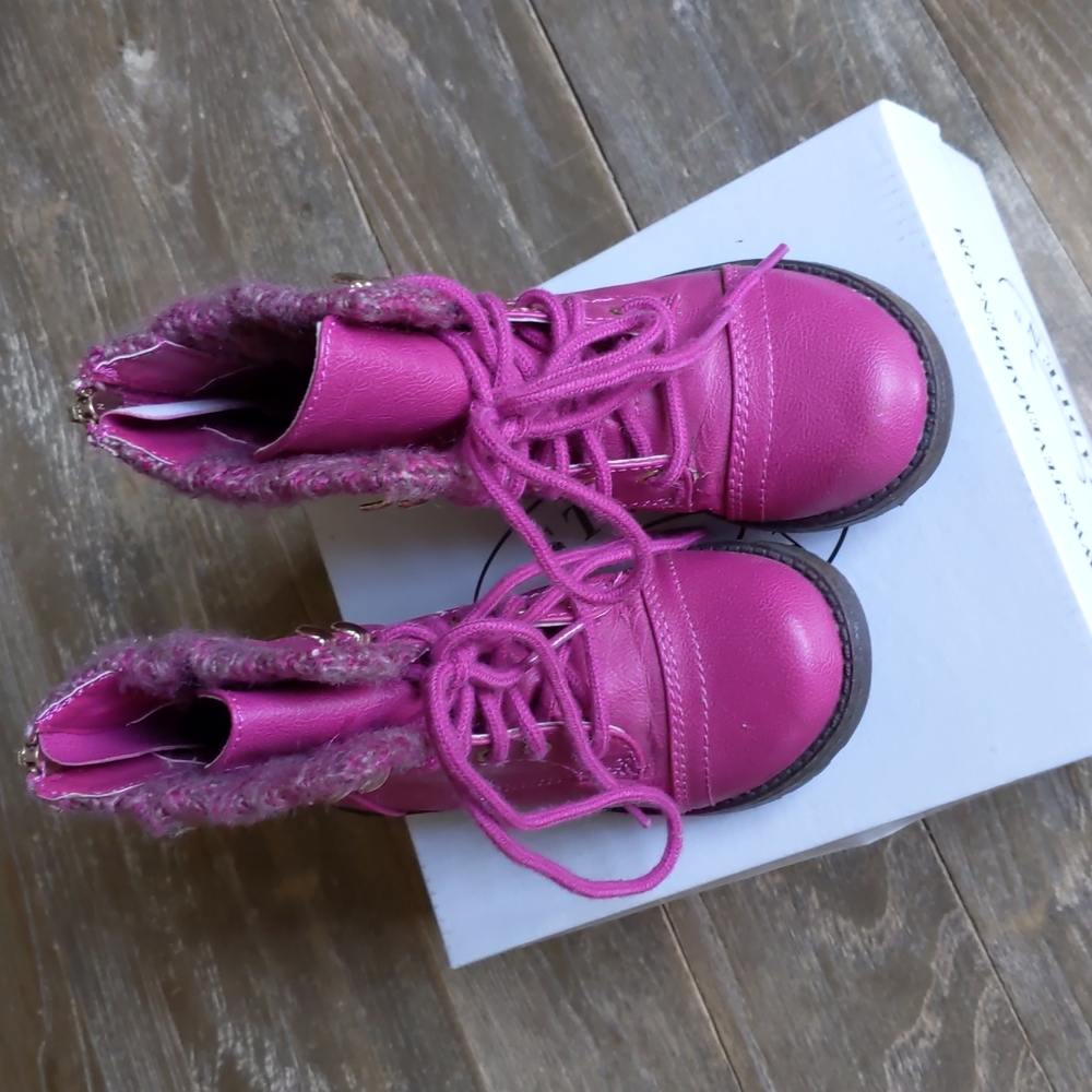 Little Kids Size 10 Steve Madden Pink Tjacksin Zipper Back Lace Up Girl's Boots